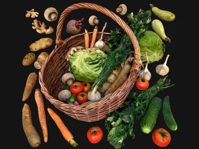 Medieval Market Fruit and Vegetable Stalls  Low-poly 3D model