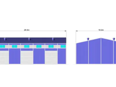 Hangar industrial building with roof 3D model