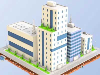 Low Poly City Block Factory Buildings  Low-poly 3D model