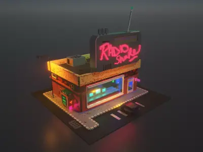 3D Voxel model of a retro radio station Low-poly 3D model