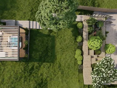 3D Exterior Scene 3D model design garden and landscape 3D 3D model