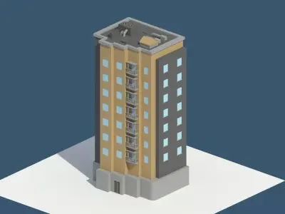 Low Poly Aparment 1 tall building Low-poly 3D model