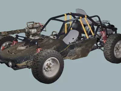 Post-Apocalypse Buggy Car B With Gunholder 3D Model Low-poly 3D model