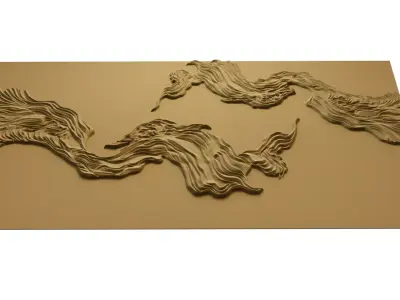 modern Wavy Relief Panel Wall Decor Set STL Mural CNC 377 3D model