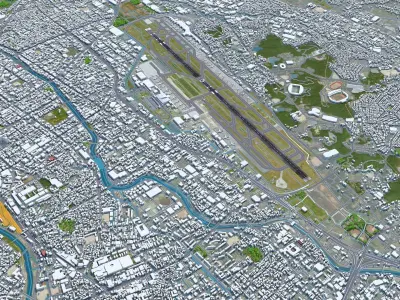 Fukuoka Airport 10km Low-poly 3D model