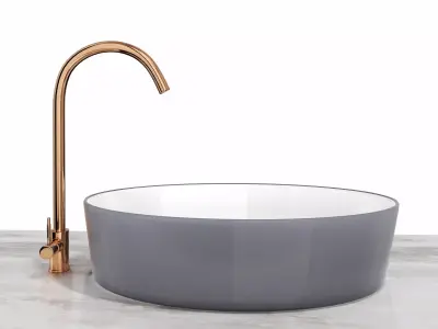 Ceramic Sink and Copper Faucet 3D model