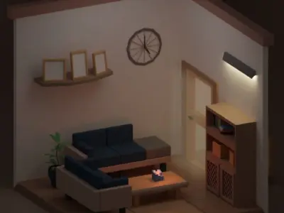 Interior-building living room isometric 3D model Free 3D model