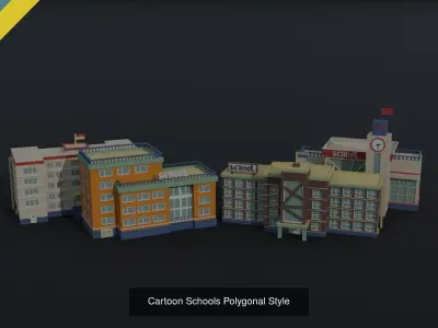 Cartoon City Asset Polygonal Style 3D Model Pack