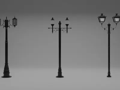 Double head street lamp Low-poly 3D model
