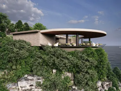 Cliffside Restaurant  Bar Fully Furnished 3D Model Low-poly 3D model