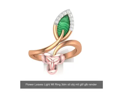 10 Flower Leaves Light Wt Ring 3dm stl obj mtl gltf glb render 3D Model Pack