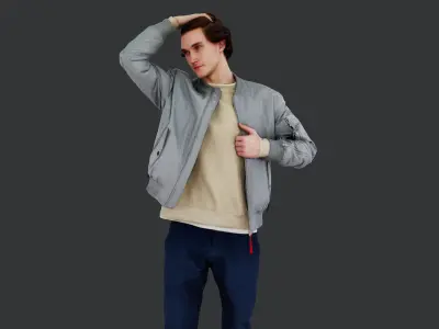 Stylish Young Man Adjusting Hair 3D model