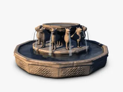 Stone fountain with lions Low-poly 3D model