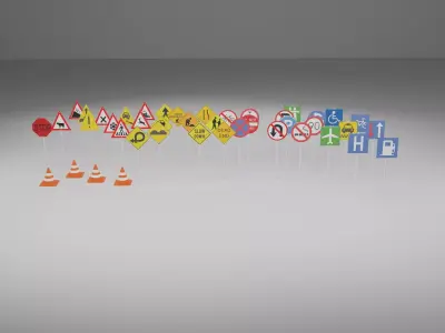 3D traffic signs and cone 3D model