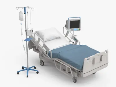  Patient Monitor with Hospital Bed and Infusion Pole 