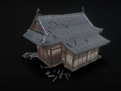 Ancient wooden house  Low-poly 3D model