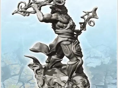 Zeus Jupiter on rock throwing lightning 1 - Medieval Fantasy Mag 3D print model