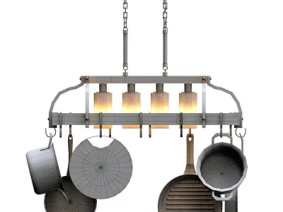 Bronze Kitchen Pot Rack Chandelier 3D model