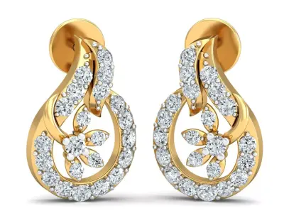 Yellow gold diamond earring-P2 E-6 3D print model
