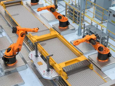  Industrial Vehicle Production Conveyor System Rigged 