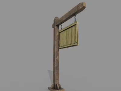 Wooden Yellow Signpost Low-poly 3D model