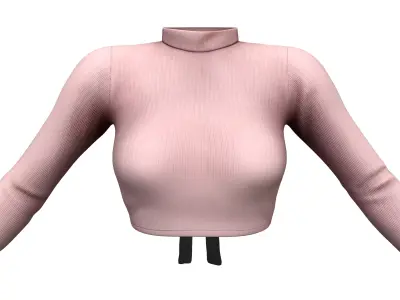 Bow Tied Open Back Turtle Neck Long Sleeve Crop Sweater Top Low-poly 3D model