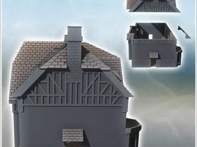 Multi-story house with tiled roof and chimneys Juno Beach Norman 3D print model