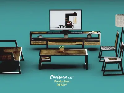 Interior chat room set industrial design Low-poly 3D model