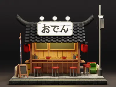 Ramen and Oden - Cartoon Game Isometric Low-poly 3D model