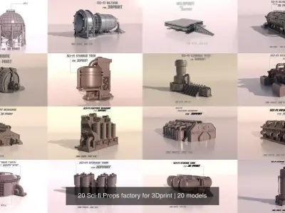 20 Sci-fi Props factory for 3Dprint 3D Model Pack