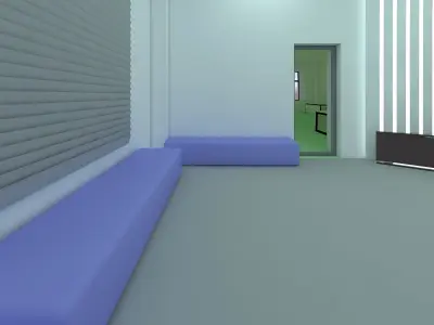 Reception lobby with benches and lighting 3D model