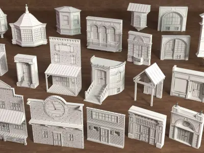 Building Facade Collection 11 - 22 pieces Low-poly 3D model