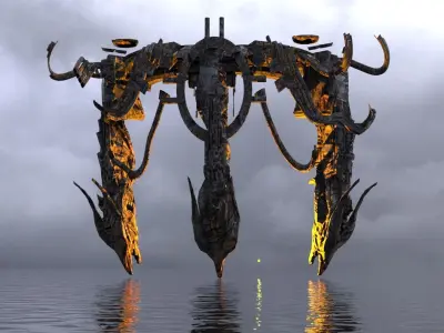 Dragon portal sci fi Hedron collider ancient pillars Low-poly 3D model