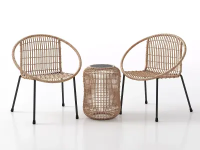 Rattan Table with Chairs 3D model