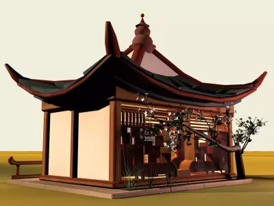 Stylized Chinese Pavilion Traditional Oriental Rest House Low-poly 3D model