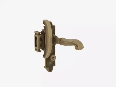 Elegant Brass Bank Door Handle 3D Lever and Security Features 3D model