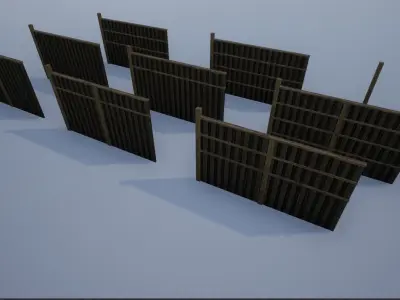 Modular High Wooden Fence Low-poly 3D model
