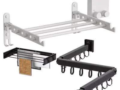 Wall Mounted Clothes Hanger Rack Set 3D model