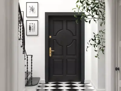 Black Door Entryway 3D Interior  Checkered Marble Floor 3D model