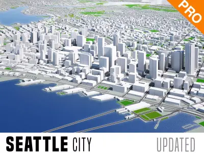 Seattle City  And Surroundings Washington Low Poly VR AR  Low-poly 3D model