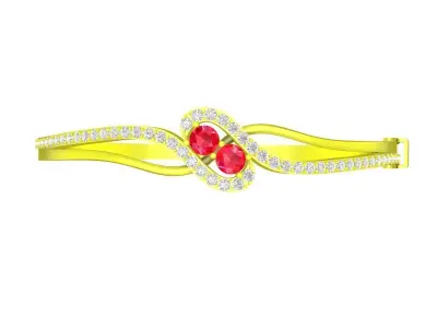 Elegant Open Band Gold Ring with Du Red Gemstones for Women 6492 3D print model