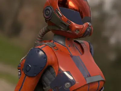 FX01 Female Space Suit Orange LITE VERSION Low-poly 3D model