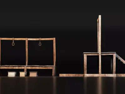 Medieval Gallows Platform with 3 Coffins Low-poly 3D model