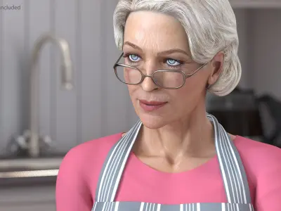  Elderly Female Chef with Apron Rigged for Maya 