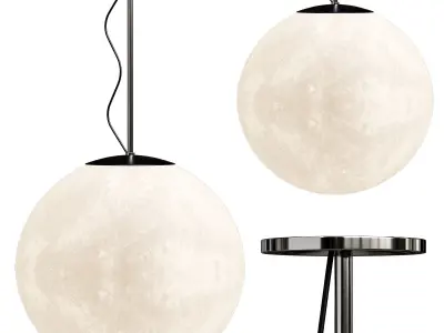 Scandinavian Style Moon Printed Pendant Lights 3D model