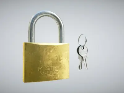 Padlock golden and key Low-poly 3D model