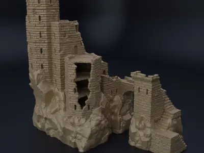 Ruined Old Castle Tabletop Terrain 28 mm 3D print model
