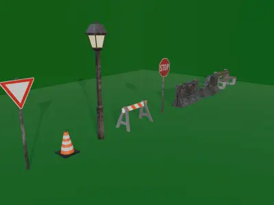 STREET ASSETS 1 - LOW POLY - PS1 RETRO STYLE Low-poly 3D model