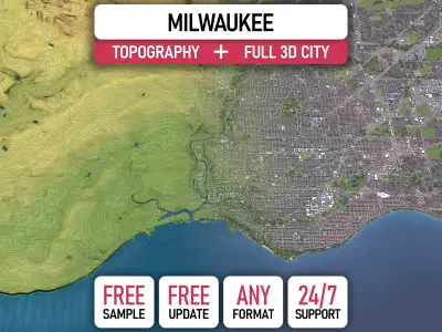 Milwaukee - 3D City Topography Terrain 3D Model Pack