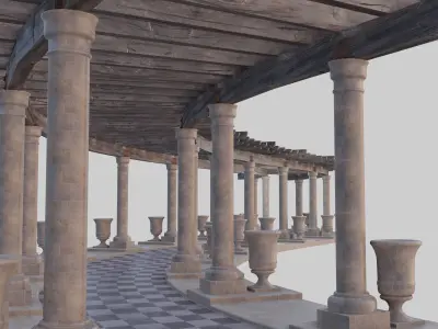 PERGOLA1 pergola with columns and pots 3D model